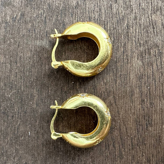 Star gold hoop earrings with zircon by Anokhi Green, view 2