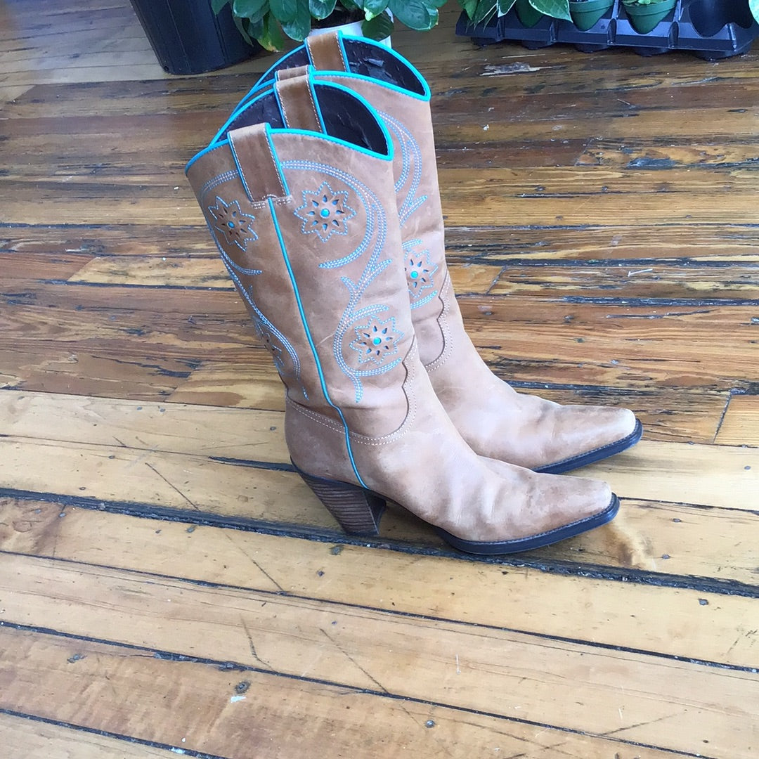 Franco Sarto turquoise cowboy boots