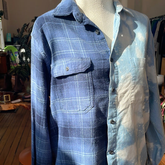Shorts by Sav half flannel and half chambray men's medium button-up — view 2