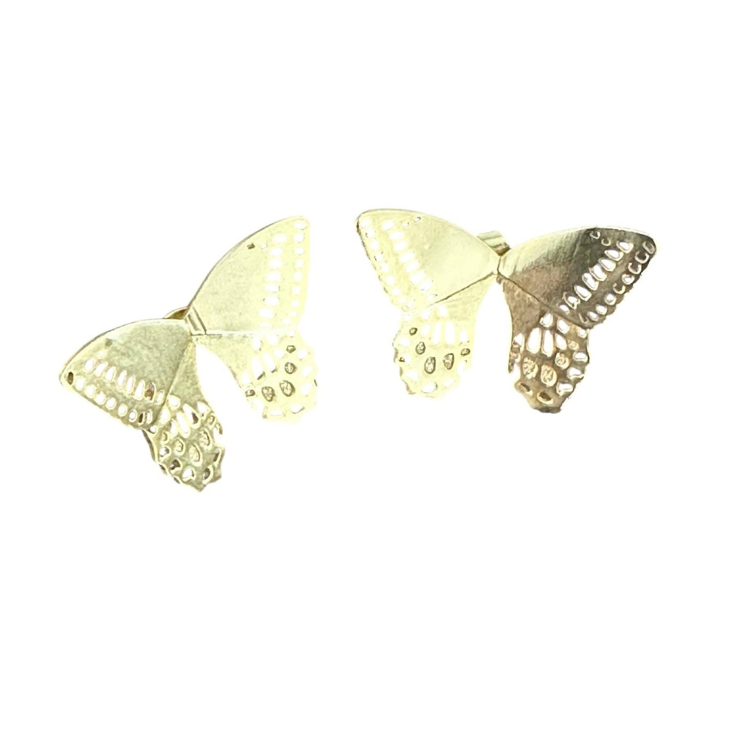 Fluttering butterfly gold stud earrings by Anokhi Green, view 3