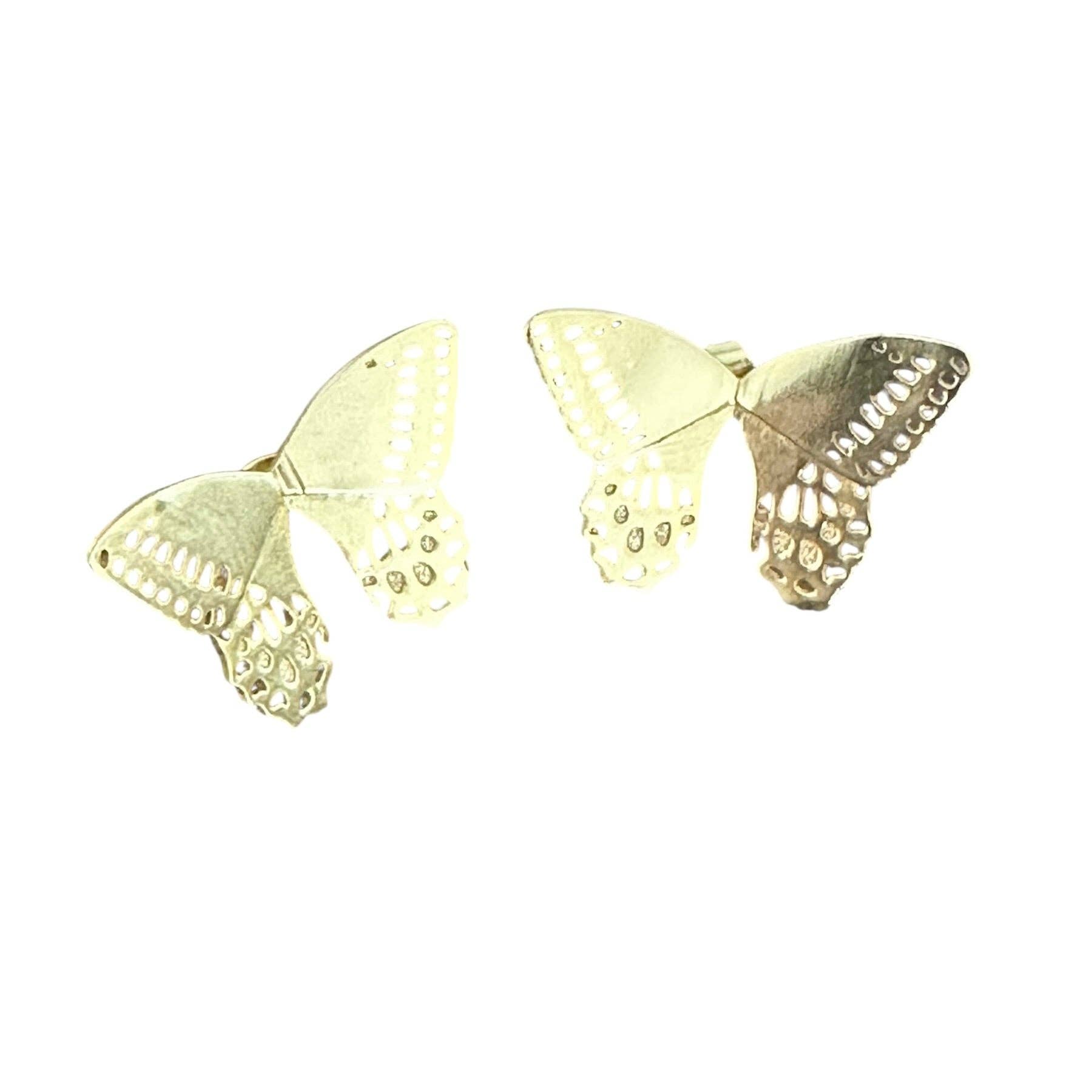 Fluttering butterfly gold stud earrings by Anokhi Green, view 3