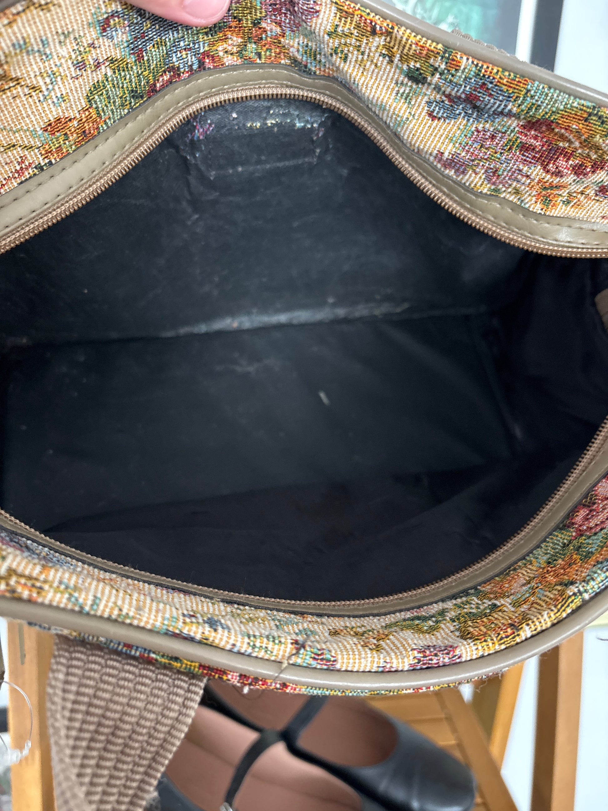 Vintage Pioneer Express tapestry carpet bag with structured frame — view 4