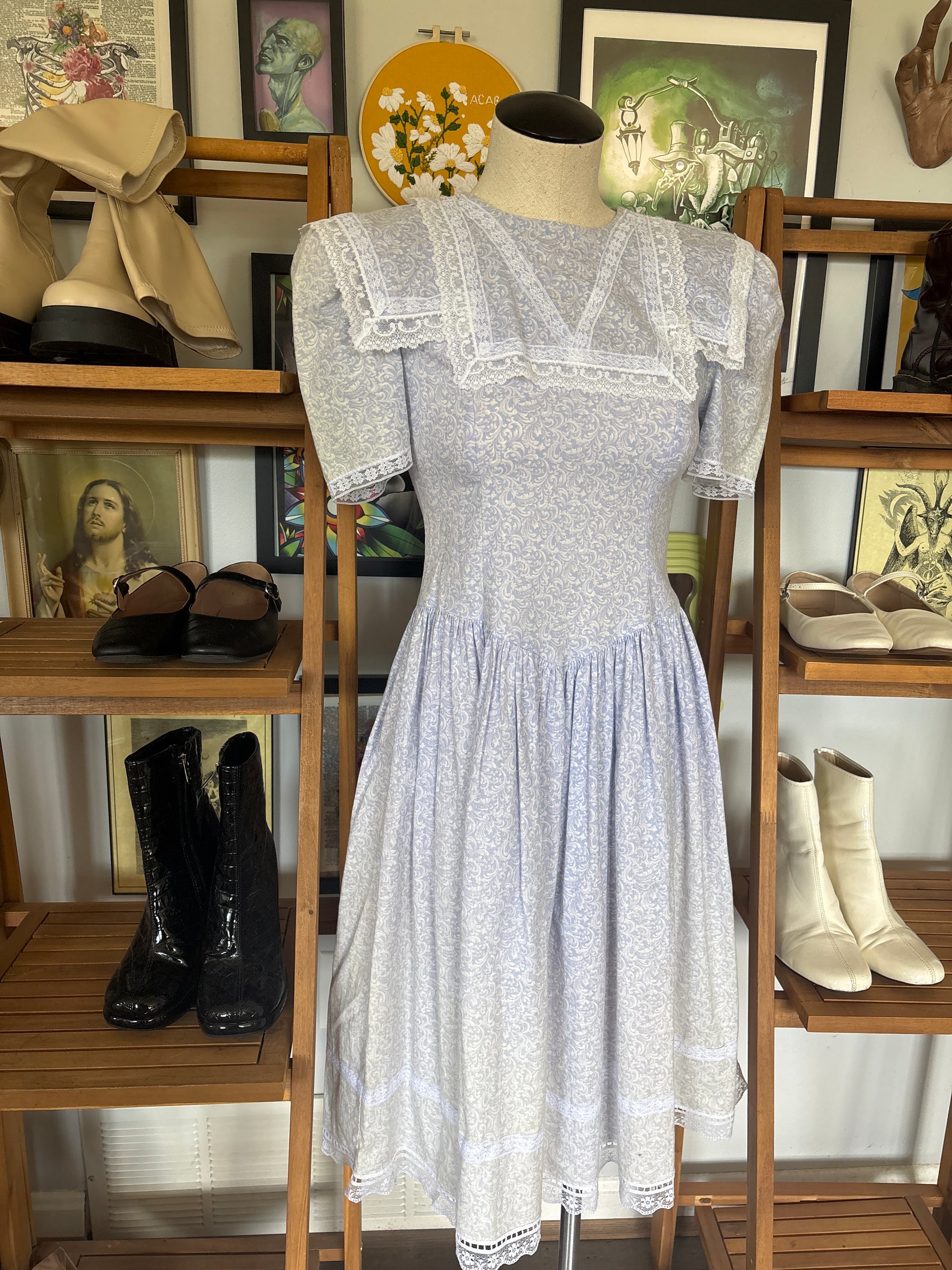 Vintage Gunne Sax Prairie Dress, Light Blue, Size Small