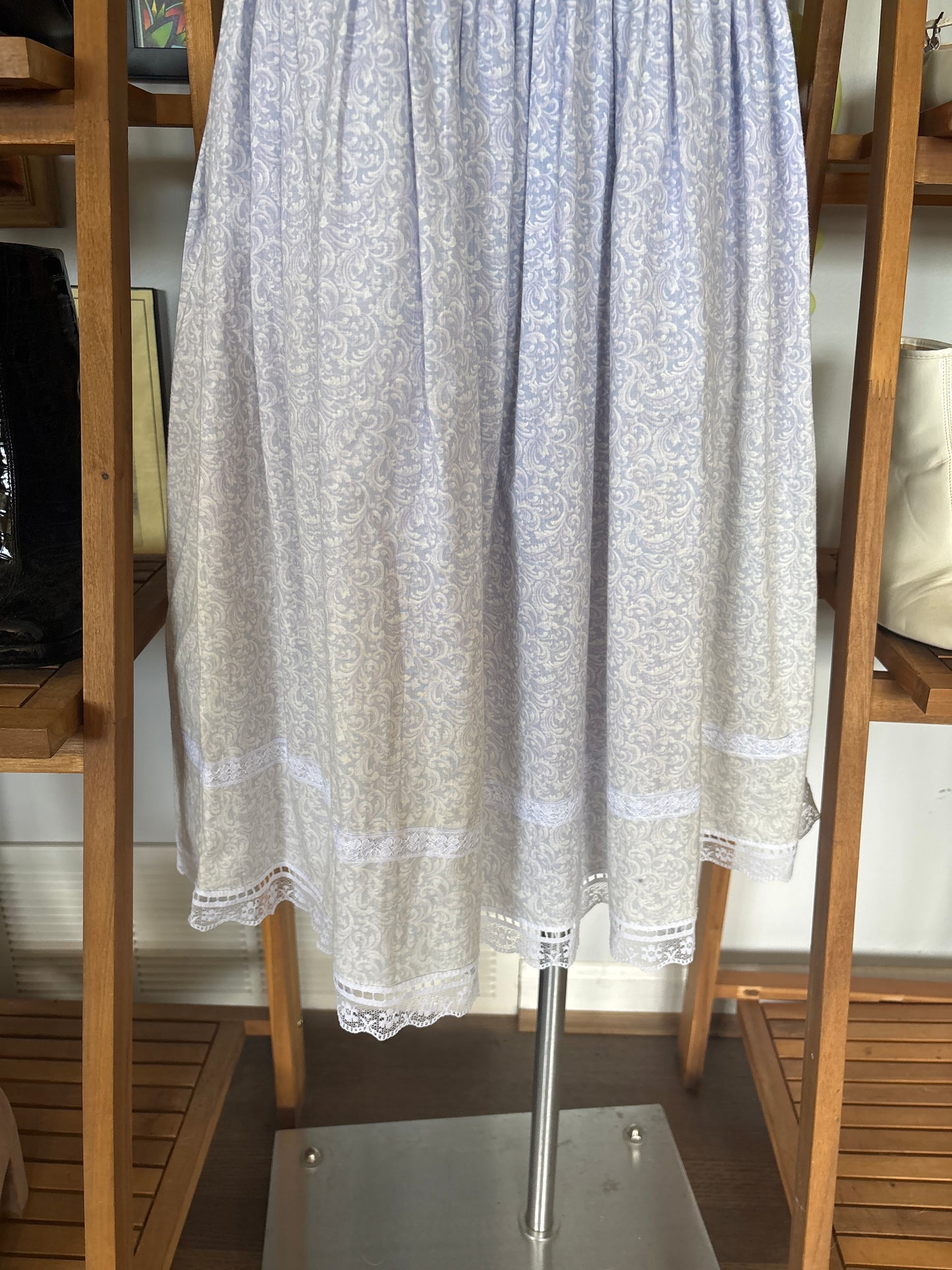 Vintage Gunne Sax tea length prairie dress in light blue, view 3
