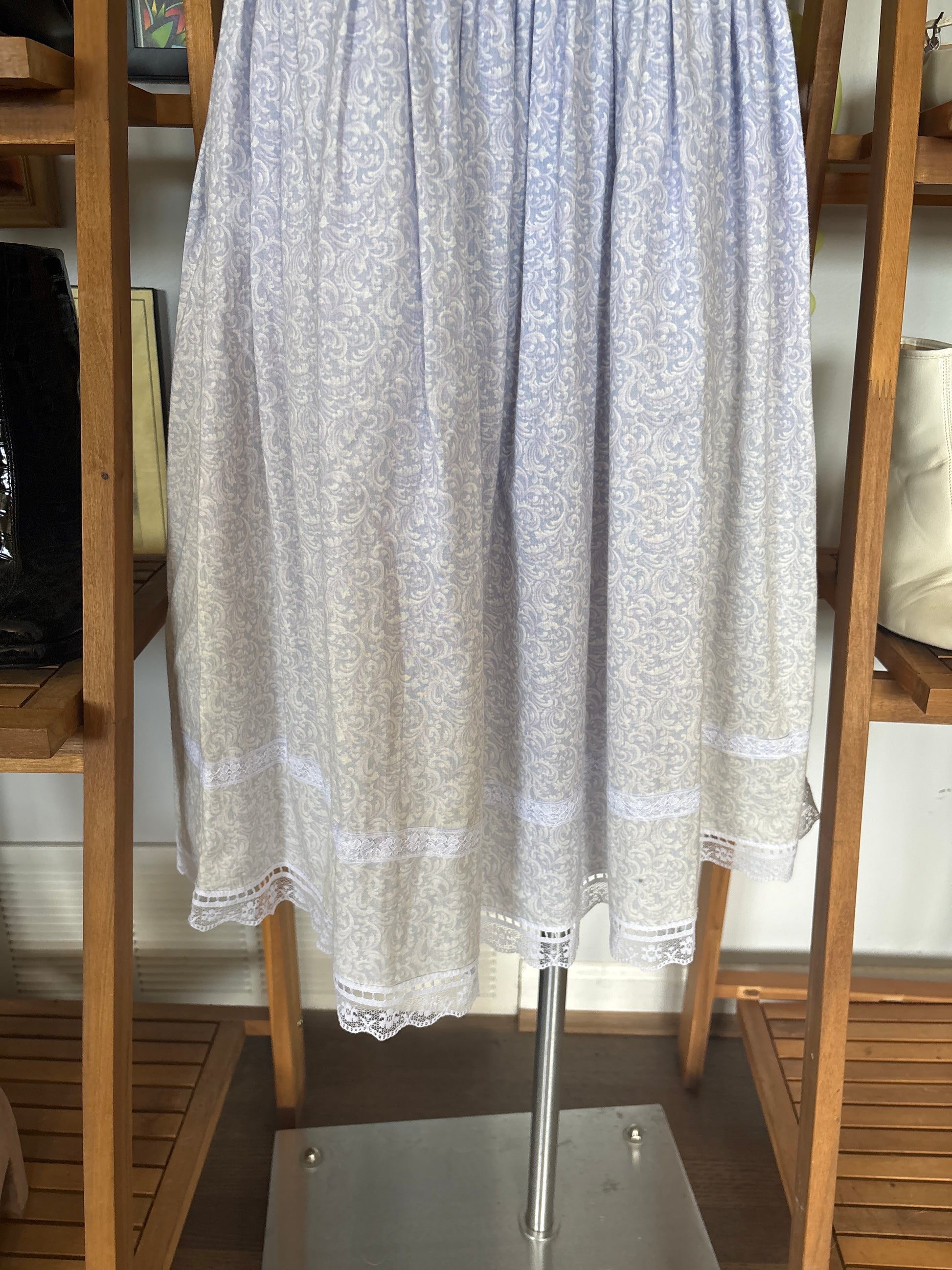 Vintage Gunne Sax tea length prairie dress in light blue, view 3