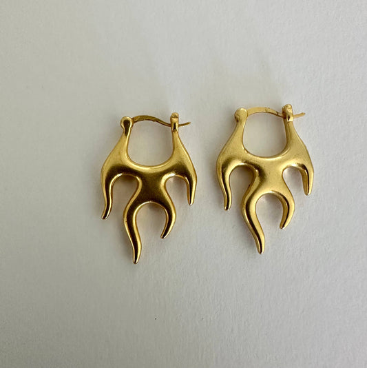 Flame fire gold hoop earrings by Anokhi Green