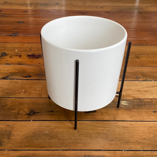 White 6” Ceramic Pot with Stand