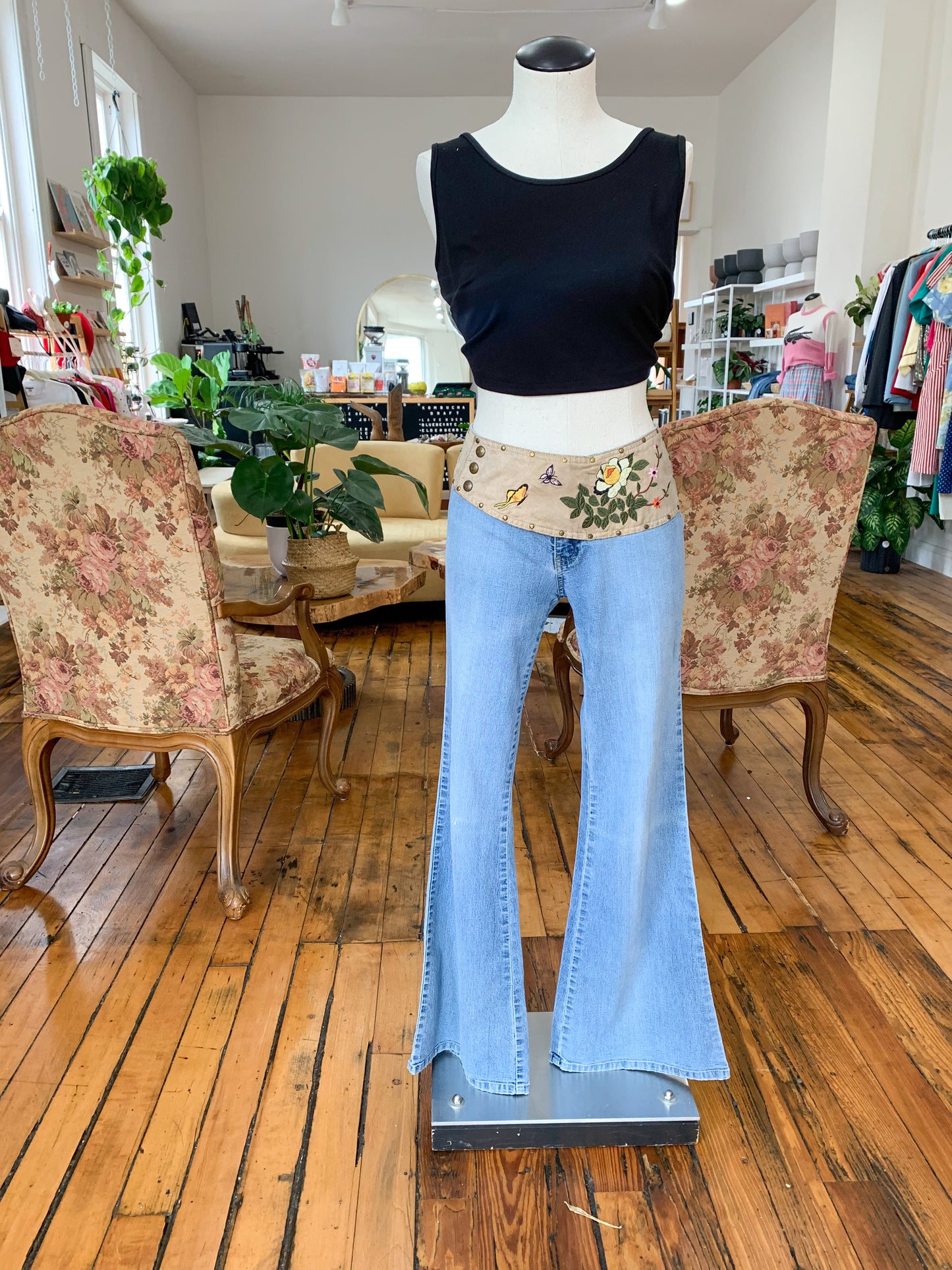 Angels Low Rise Embroidered Bell Bottoms Jeans