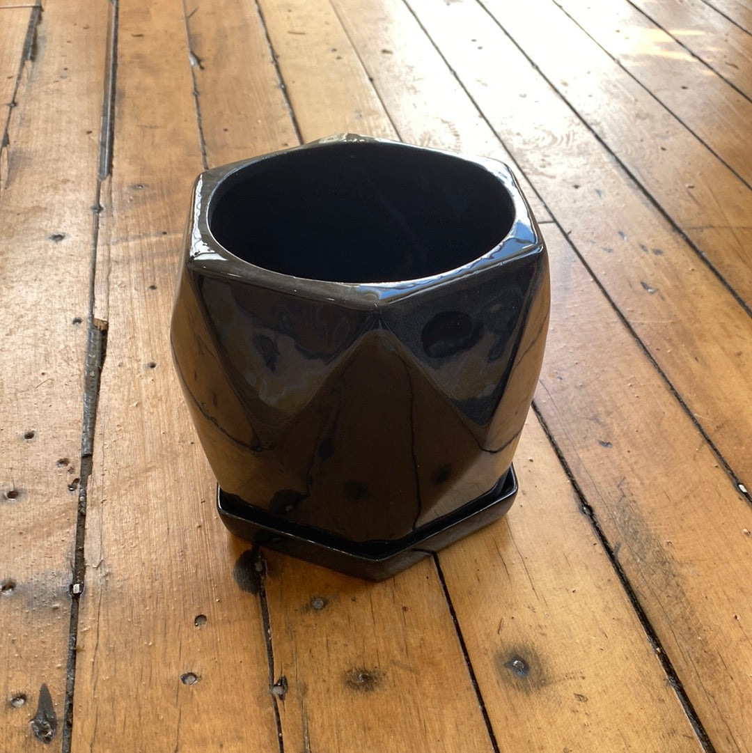 Geometric Black Ceramic Pot