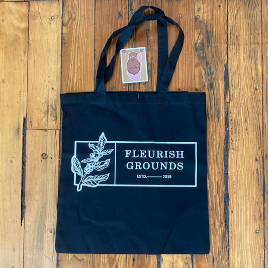 Fleurish Grounds Light Weight Tote Bag (Black)