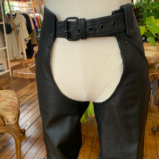 Vintage leather motorcycle chaps, 34-inch waist — view 2