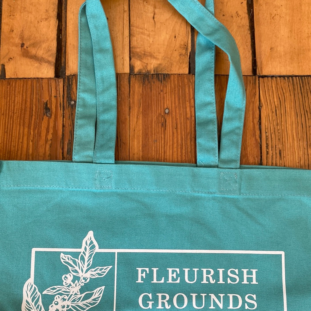 Fleurish Grounds Heavy Duty Tote Bag (Teal)